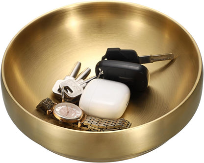 Key Bowl for Entryway Table Decorative Key Dish for Organizing Tabletop Catch All Bowl Gold Fruit Bowls for Kitchen Counter, Coffee Table,7.4 Inches