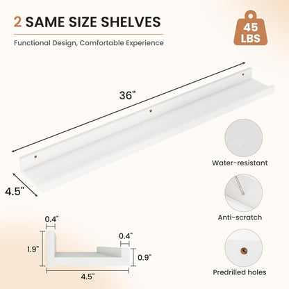Dreamland Picture Ledge Shelf for Wall, Floating Shelves Set of 2, 48 Inch Long Floating Shelves with Lip for Living Room, Bedroom, Bathroom, Kitchen, White
