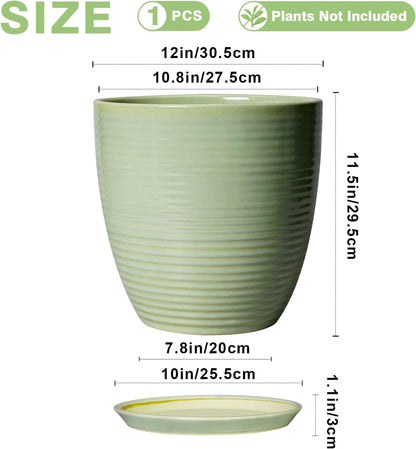 Ceramic Pots for Plants - 6 Inch Plant Pot with Drainage Hole and Saucer, Round Planters for Indoor Outdoor, Flower Pots, Modern Planter, Home Office Room Decor, Gifts for Plant Lovers, White