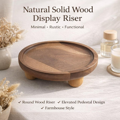 Wooden Riser for Display, 7 Inch Round Wood Riser Pedestal Stand, Small Round Wooden Tray & Wood Pedestal Tray, Elevated Tray for Candles Plants Bottles Vases, Farmhouse Tabletop Entry Table Centerpiece Decor