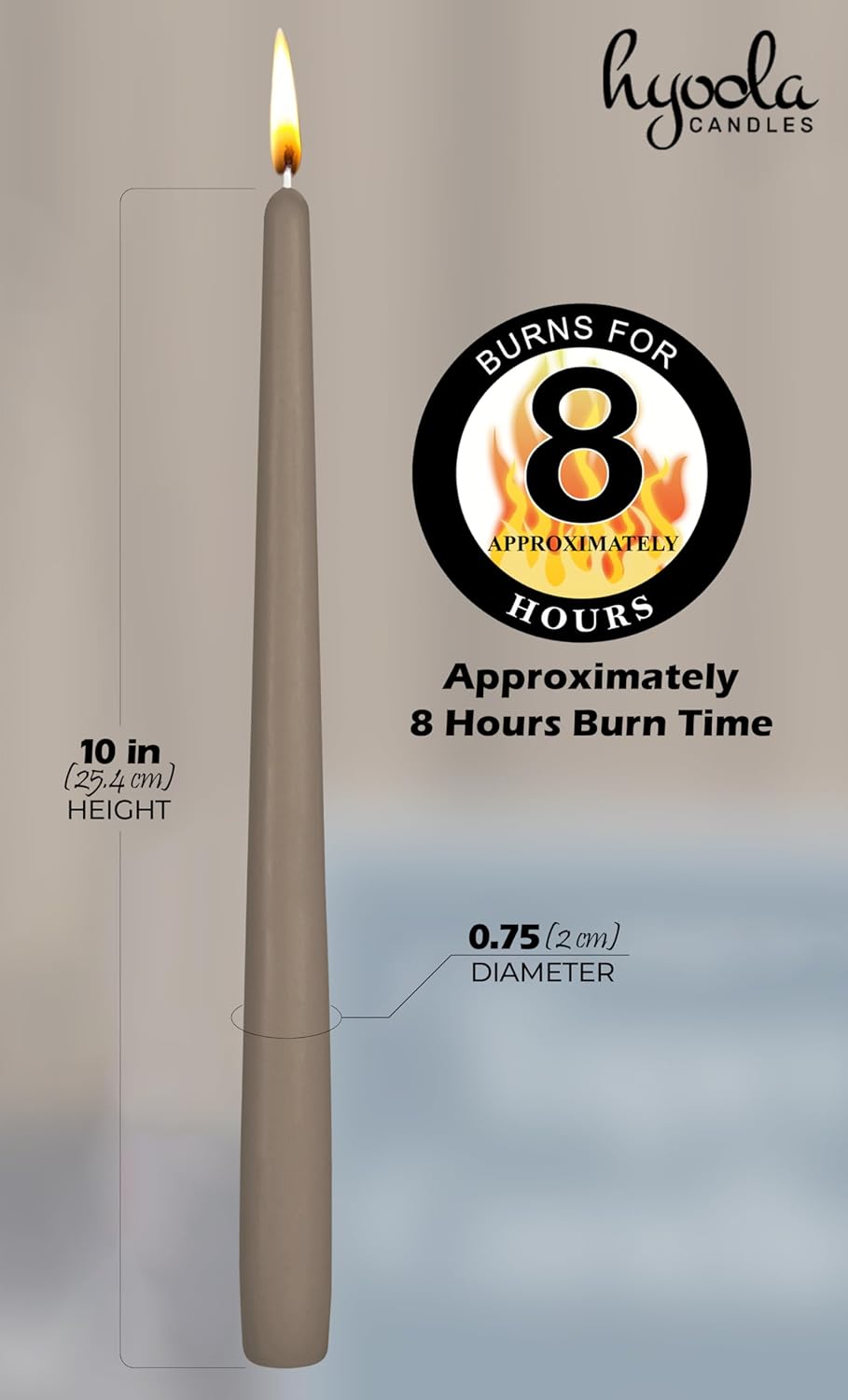 Hyoola Tall Taper Candles - 10 Inch Metallic Gold Unscented Dripless Taper Candles - 8 Hour Burn Time - 4 Pack
