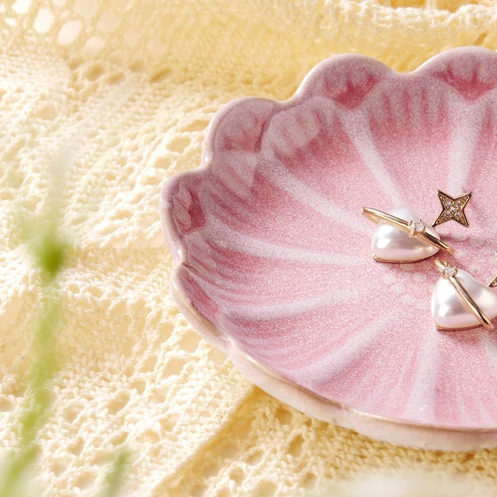JAMEND CLXP Lotus Leaf Shape Decorative Ring Tray, Small Key Bowl, Ceramic Trinket Tray Jewelry Dish Organizing Necklace Earrings, Home Decoration for Mom Best Friend Sister, Pink.
