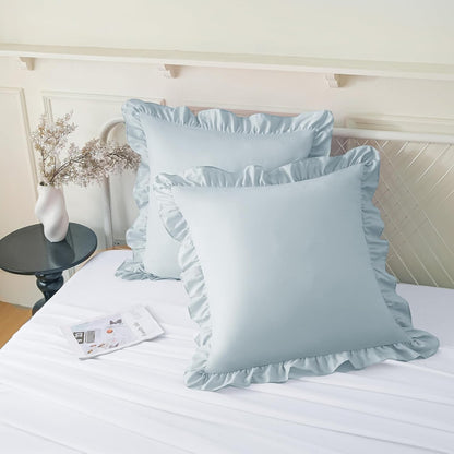 KKJIAF Ruffle Pillow Cases 26x26 Inches, White Square Ruffled Pillow Covers Set of 2, Microfiber Wrinkle Resistant Pillow Shams with Envelope Closure for Sofa Bed Living Room