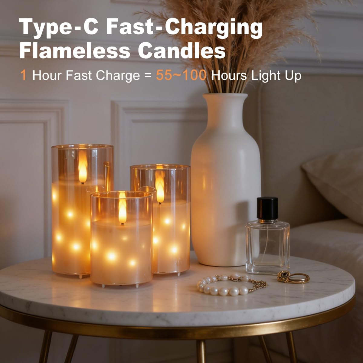 Rechargeable Flameless Glass Pillar Candles–Gifts for Women,–Set of 3, Realistic Flickering LED Light,Remote & Timer, Ideal for Living Room, Bedroom & Festival Wedding Home Party Decor