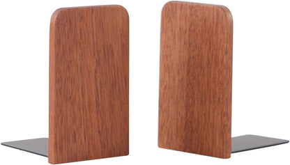 Muso Wood Book Ends for Shelves, Non-Slip Bookends, Heavy Duty Wooden Bookend Support for Books and Movies (Walnut 1 Pair)