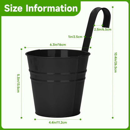 KINGLAKE Flower Pots,10 Pcs Metal Iron Hanging Flower Plant Pots Balcony Garden Plant Planter Baskets Fence Bucket Pot 4'' Flower Holders with Detachable Hook