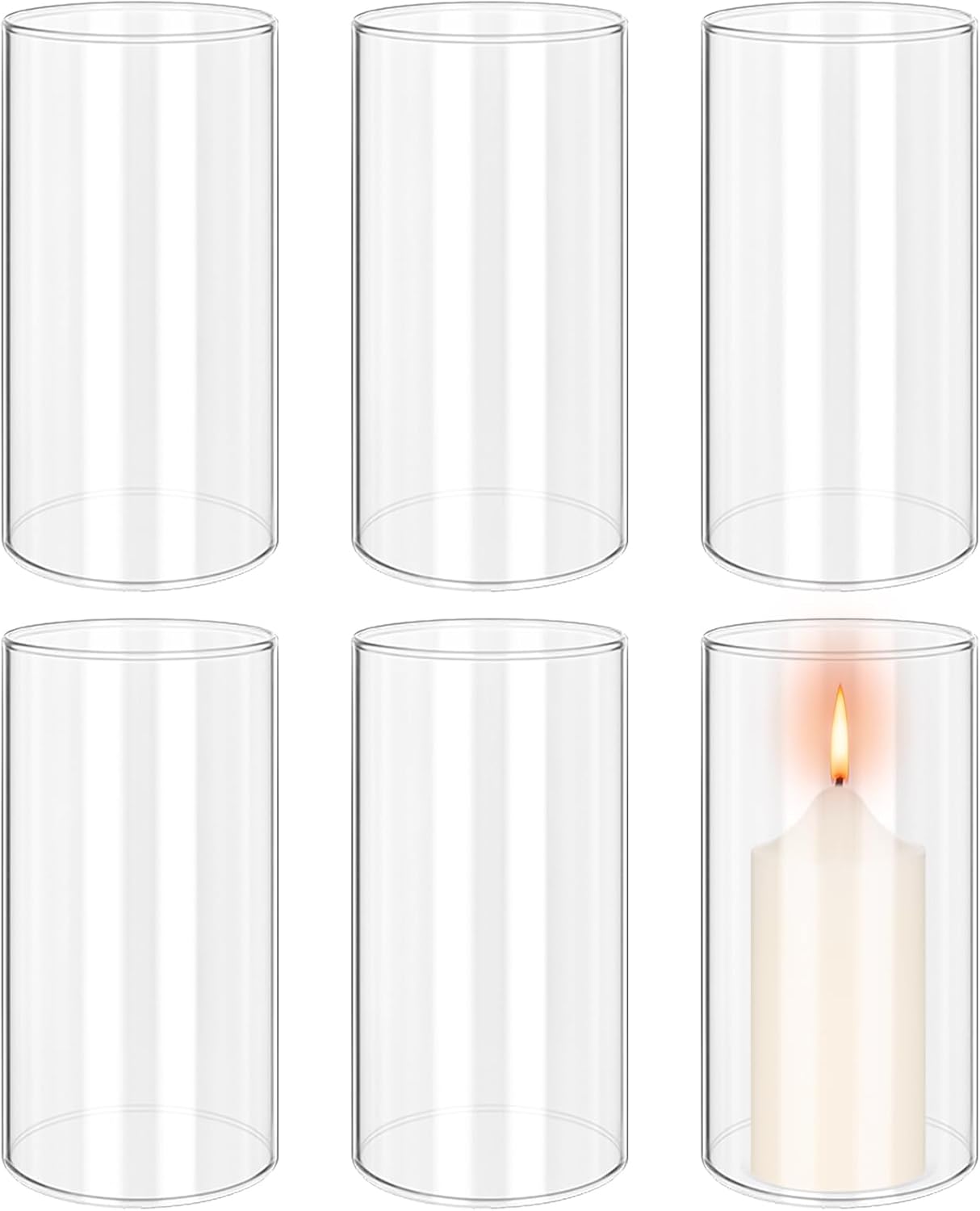 24 PCS Hurricane Candle Holder, 2.5" W x 14" H Open Ended Glass Candle Cylinder Sleeve, Clear Glass Cylinder Candle Holder, Open Flame Candle Chimney Tube Cover, Bottomless Cylindrical Glass
