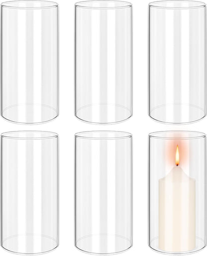 24 PCS Hurricane Candle Holder, 2.5" W x 14" H Open Ended Glass Candle Cylinder Sleeve, Clear Glass Cylinder Candle Holder, Open Flame Candle Chimney Tube Cover, Bottomless Cylindrical Glass