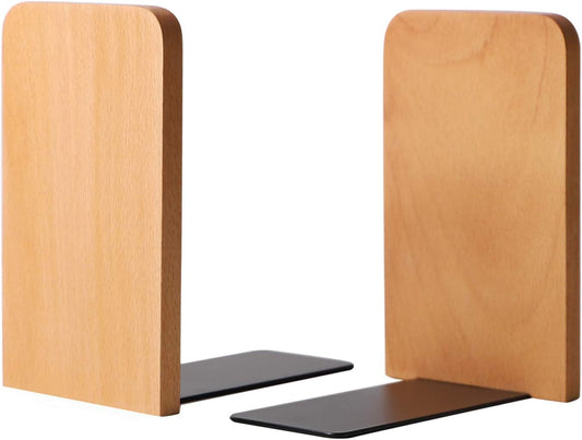 Muso Wood Book Ends for Shelves, Non-Slip Bookends, Heavy Duty Wooden Bookend Support for Books and Movies (Walnut 1 Pair)