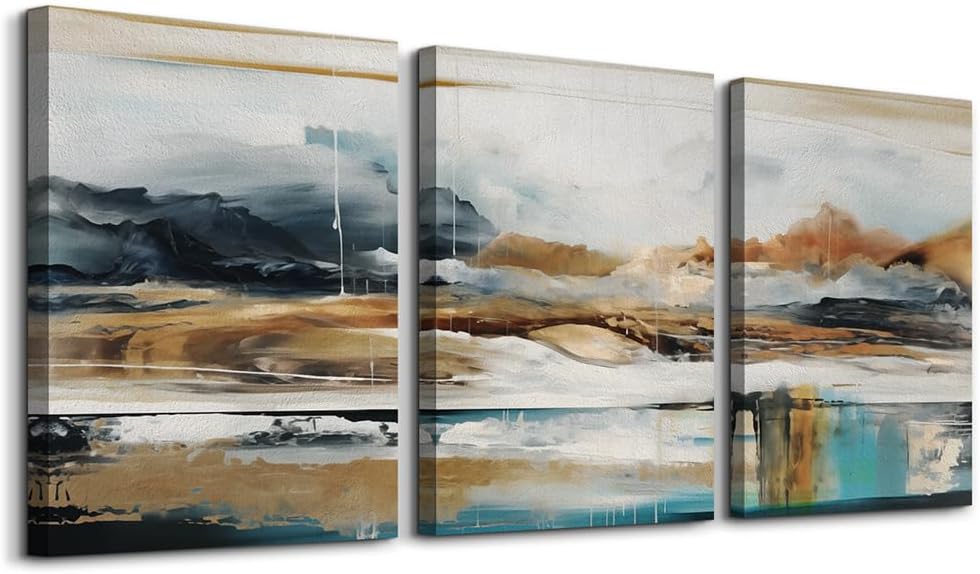 MHARTK66 Wall Art for Living Room Modern Wall Decor for Bedroom Office Decor Abstract Mountain Forest Landscapes Ink Painting 3 Piece Framed Canvas Art Prints Ready to Hang Wall Pictures Home Decor