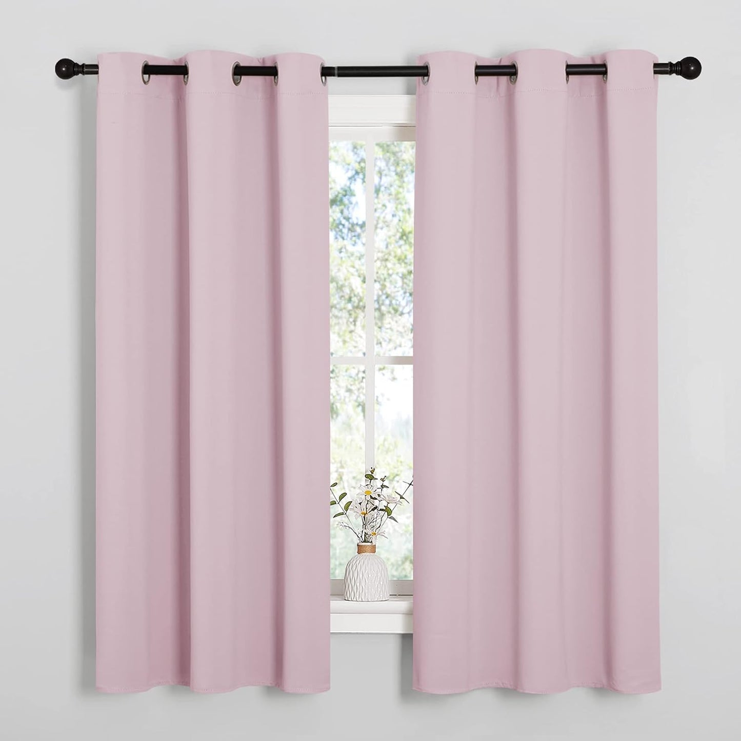 NICETOWN Halloween Pitch Black Solid Thermal Insulated Grommet Blackout Curtains/Drapes for Bedroom Window (2 Panels, 42 inches Wide by 63 inches Long, Black) - Colors B