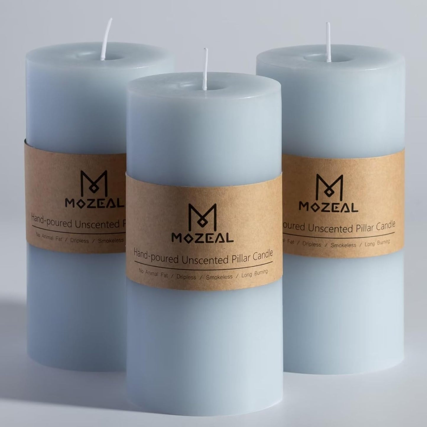 MOZEAL 3" x 4" Hand-Poured Unscented Candle,Dripless Pillar Candle Set of 3,Long Clean Burning,Approx 72 Hours Burn Time,Rustic Country Style,Wedding,Dinner,Christmas and Home Decor,White