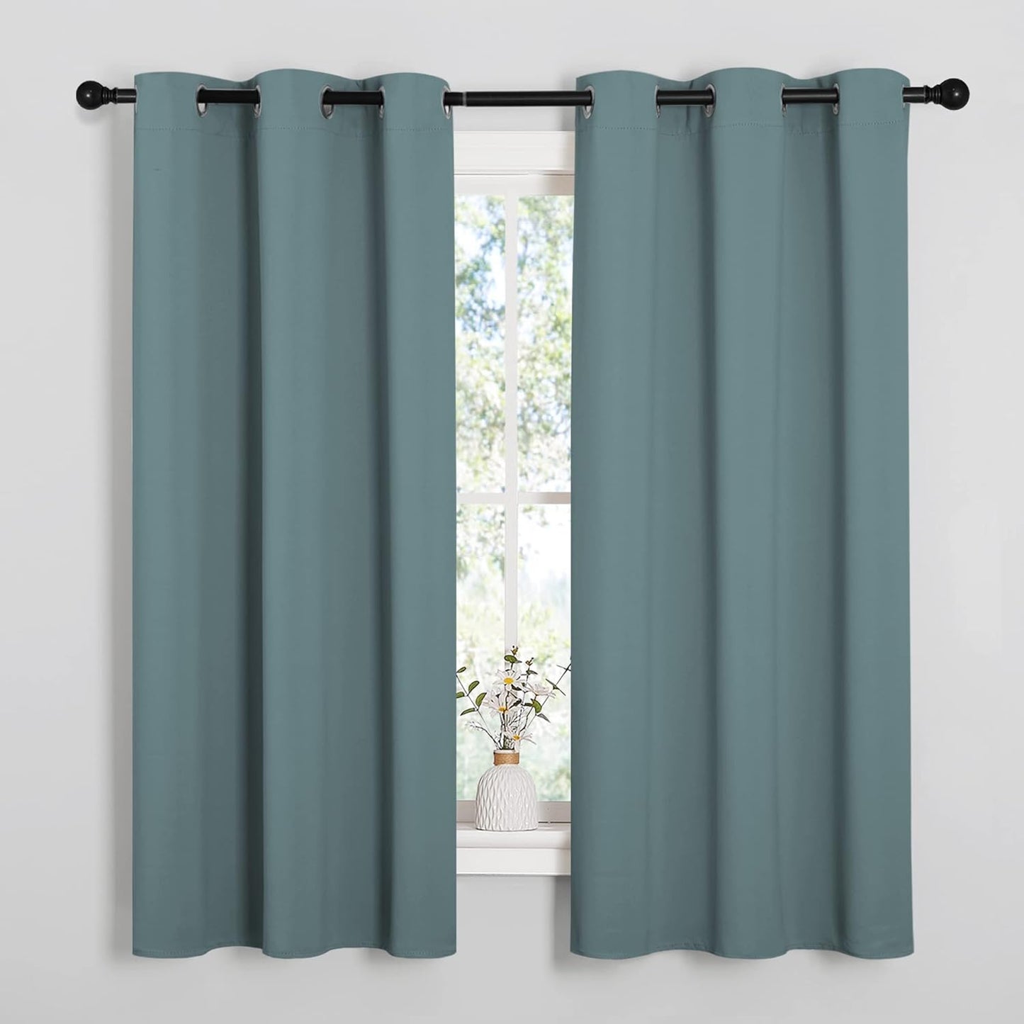 NICETOWN Halloween Pitch Black Solid Thermal Insulated Grommet Blackout Curtains/Drapes for Bedroom Window (2 Panels, 42 inches Wide by 63 inches Long, Black) - Colors C