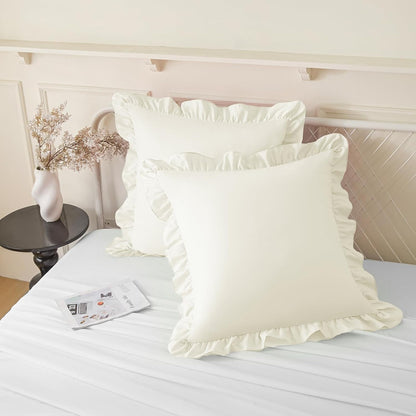 KKJIAF Ruffle Pillow Cases 26x26 Inches, White Square Ruffled Pillow Covers Set of 2, Microfiber Wrinkle Resistant Pillow Shams with Envelope Closure for Sofa Bed Living Room