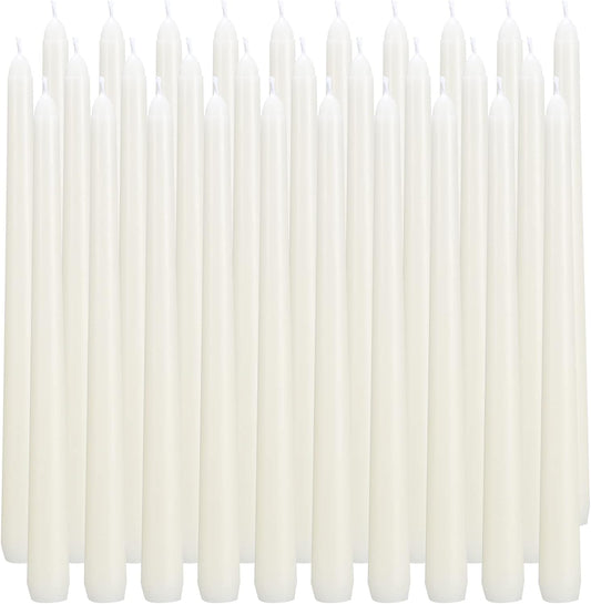 qinxiang 30 Pack Ivory Taper Candles, 10 inch (H) Dripless, Unscented Dinner Candle, Smokeless Taper Candles, Paraffin Wax with Cotton Wicks, Approxinately 7-8Hours Burn Time