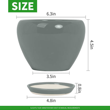 Deep Dream 6 Inch Plant Pots- Ceramic Planter Pot with Drainage Hole and Saucer, Round Flower Pot for Indoor Outdoor Succulent, Snake Plants and Cactus, Blue