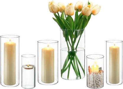 PHOSPHOR Hurricane Candle HoldersFor Pillar Candle Clear Glass Cylinder Centerpieces Vases Table Decoration Centerpiece Floral Room Decor Clear Seeded Bubbles Living Dining Kitchen 3 Pieces