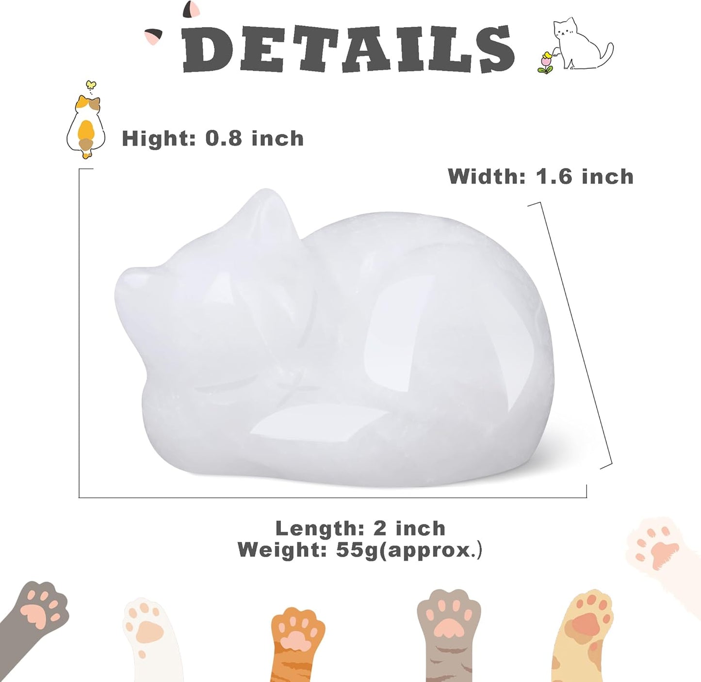 YATOJUZI 2" Cat Decors Statue Opal Moonstones Crystals Opalite Sleeping Cats Gemstone Hand-Carved Cute Animal Figurines Home Office Desk Decor Stocking Stuffers Cat Themed Ornaments Gifts for Women