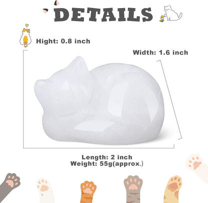 YATOJUZI 2" Cat Decors Statue Opal Moonstones Crystals Opalite Sleeping Cats Gemstone Hand-Carved Cute Animal Figurines Home Office Desk Decor Stocking Stuffers Cat Themed Ornaments Gifts for Women