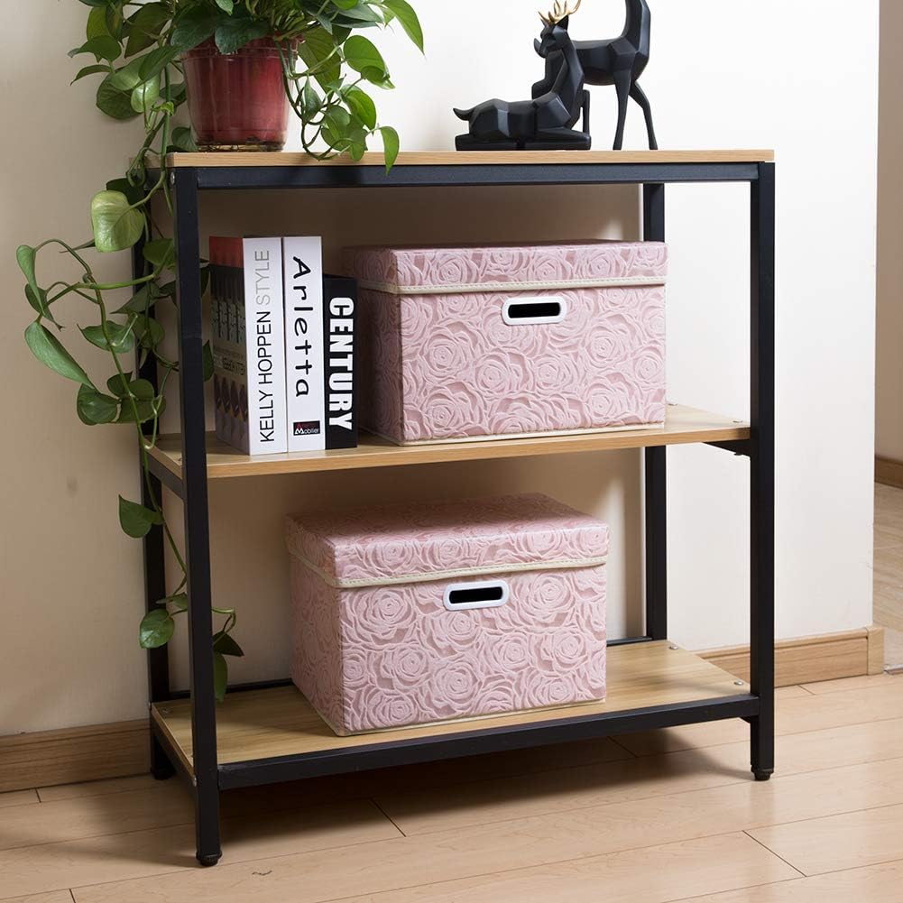 PRANDOM Larger Collapsible Storage Bin with Lid [1-Pack] Fabric Decorative Storage Box Cube Organizer Container Baskes with Handles Divider for Bedroom Closet Living Room Pink 17.7x11.8x11.8 Inch