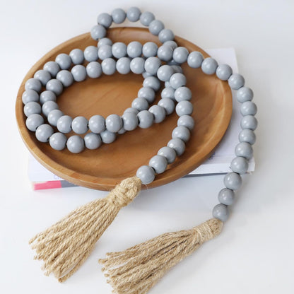 Boho Decor Wood Beads Garland Farmhouse Wall Hanging Decorations Natural Wooden Bead Tassel Decorative for Coffee Table Christmas and Prayer (Nature, 58")