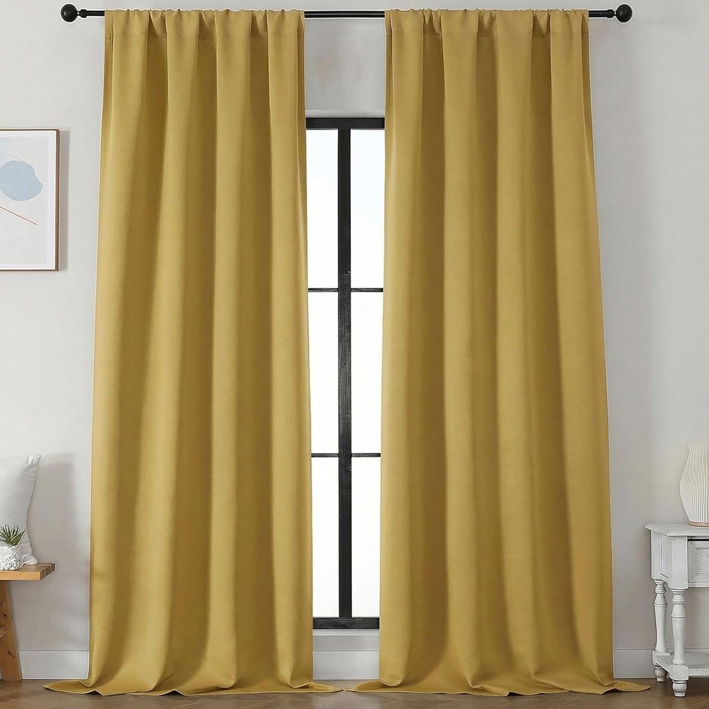 Simplebrand Ava Sage Green Blackout Curtains for Bedroom 63 Inch Length 2 Panels Set, Solid Thermal Insulated Energy Saving Rod Pocket Window Treatment Curtains Blackout Drapes, W40 x L63 Inch, Sage - Colors C