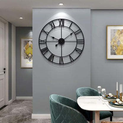 LEIKE 16" Large Wall Clocks Battery Operated, Round Modern Silent Non-Ticking Black Metal Wall Clock for Living Room Decor, Bedroom Kitchen (40cm Diameter, Black Roman Number)