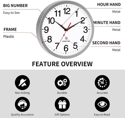 Rohioue Wall Clock Modern 8 Inch Battery Operated Silent Non Ticking Small Analog Clock for Living Room Office Home Bedroom Kitchen Bathroom(Black)