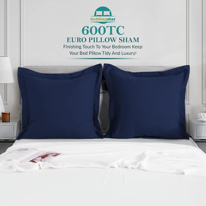 Euro Sham Covers 26x26 Set of 2 White 600 Thread Count 100% Egyptian Cotton Pack of 2 Euro 26x26 Pillow Covers Cushion Cover Cases Soft Skin Friendly European Size Decorative Square Pillow Shams