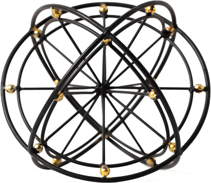5.5" Gold Metal Geometric Sculpture, Modern Square Decorative Sphere, Small Tabletop Decoration Ball for Home Office Table Shelf Living Room Bedroom Desk Decor
