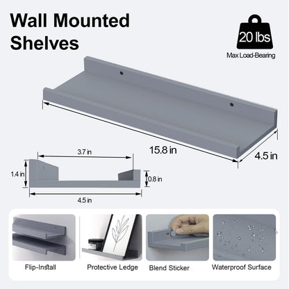 White Floating Shelves for Wall Decor, Wall Mounted Wood Storage Shelf for Bedroom, Living Room, Bathroom, Kitchen, Nursery, Display Picture Ledge Shelf with Lip Set of 2-14 Inches, White