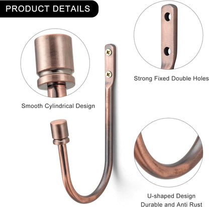2 Pack Curtain Holdbacks - Silver, Decorative Drapery Wall Hooks with Hardware, Curtain Pull Back Hooks, Metal Curtain Tiebacks Wall Mounted, Window Side Holders for Drapes, Curtain Accessories