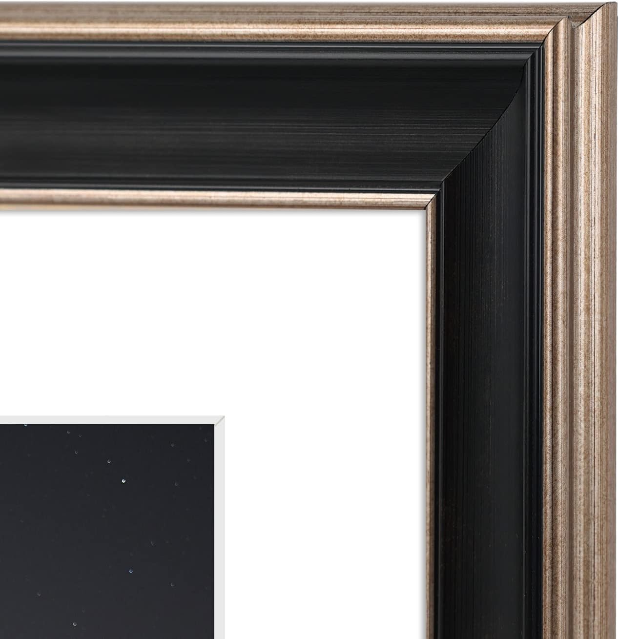 Golden State Art, 11x14 Photo Frame with Mat for Pictures 8x10 and Real Glass (Dark Gold Brown & Bronze Pewter Panel with White Color Mat, 1.25 Inch Frame Border)