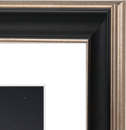 Golden State Art, 11x14 Photo Frame with Mat for Pictures 8x10 and Real Glass (Dark Gold Brown & Bronze Pewter Panel with White Color Mat, 1.25 Inch Frame Border)