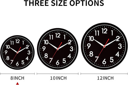 AKCISOT Wall Clock, Modern Small Wall Clocks Battery Operated 8 Inch, Silent Non-Ticking Analog Classic for Office, Home, Bathroom, Kitchen, Bedroom, School(Black)
