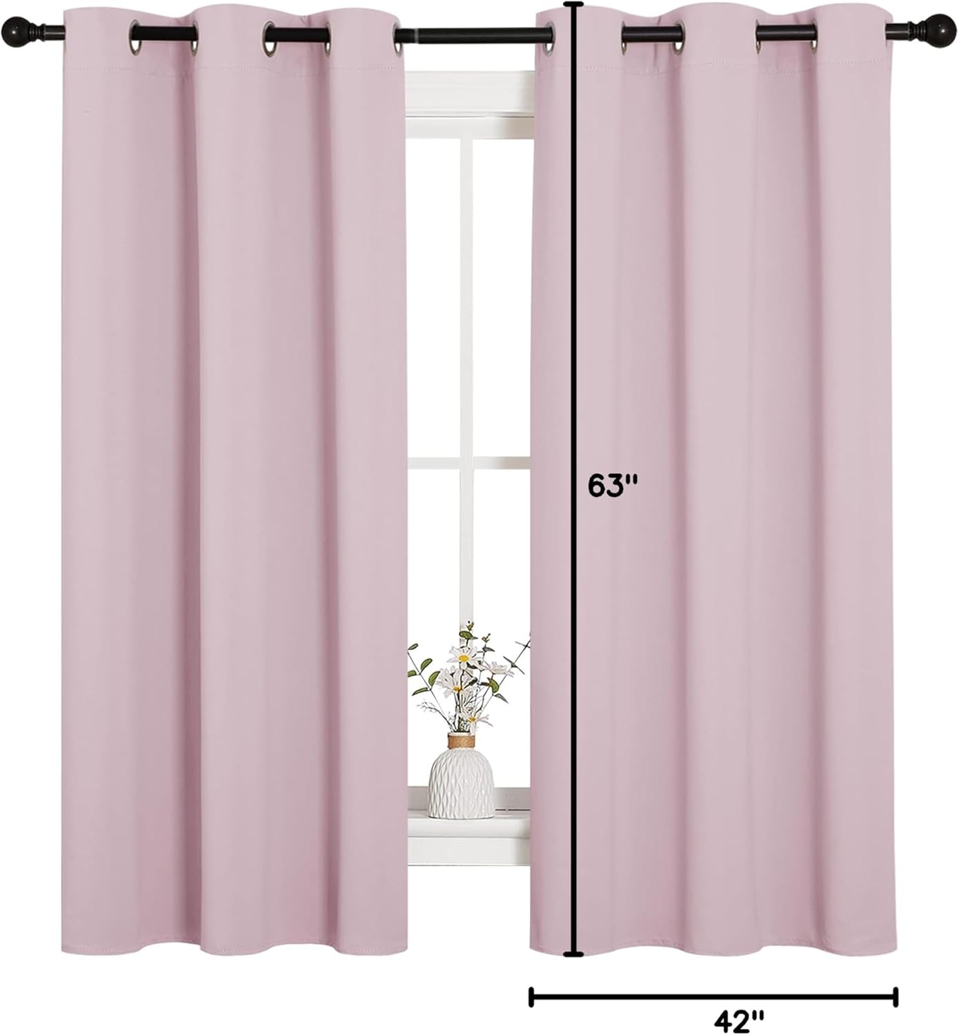 NICETOWN Halloween Pitch Black Solid Thermal Insulated Grommet Blackout Curtains/Drapes for Bedroom Window (2 Panels, 42 inches Wide by 63 inches Long, Black) - Colors B