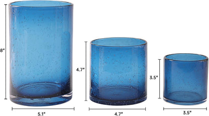 NITIME Hurricane Candle Holder Set of 3 Clear Candle Holders for Pillar Candles, Seeded Bubbles Glass Candle Holder for table centerpiece, Glass Cylinder Vases for Home, Patio and Wedding 8"4.7"3.5"H