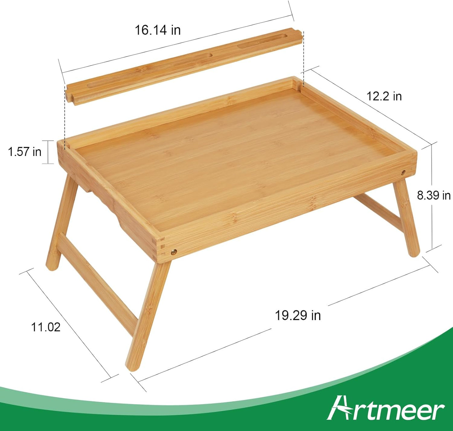 Bed Tray Table with Handles Folding Legs,Bamboo Breakfast Food Tray with Media Slot,Use As Platter,Laptop Desk,Snack,TV Tray Kitchen Serving Tray Black Large