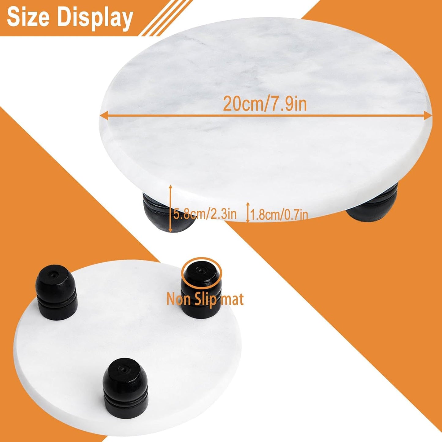 Decorative Round Marble Riser for Display,Marble Pedestal Tray for Home,Kitchen and Bathroom Countertop Organizer Counter Decor Tray.The Decorative Tray Non-slip,Stable（Black Gray）