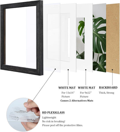 Egofine 8x10 Picture Frames Set of 4, Made of Solid Wood Covered by Plexiglass 4x6 and 5x7 with Mat or 8x10 without Mat, for Table Top Display and Wall Mounting Photo Frame Black