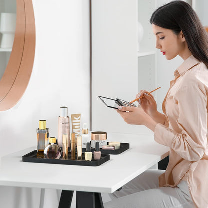 Bathroom Vanity Tray for Countertop - Bamboo Organizer Tray for Dresser Tops, Toilet, Perfume Small Decorative Tray Wood Tray for Home Decoration 11.81” L x 6.1” W x 0.79” H Black