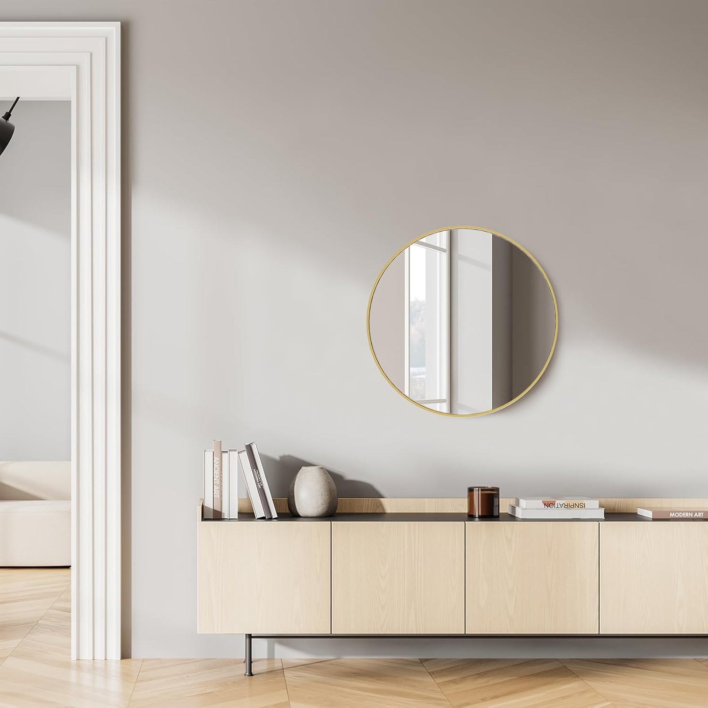NEWBULIG 20IN Round Bathroom Wall Mirror, Modern Vanity Mirrors for Over Sink, HD Glass Decorative for Entryway, Bedroom & Living Room, Gold