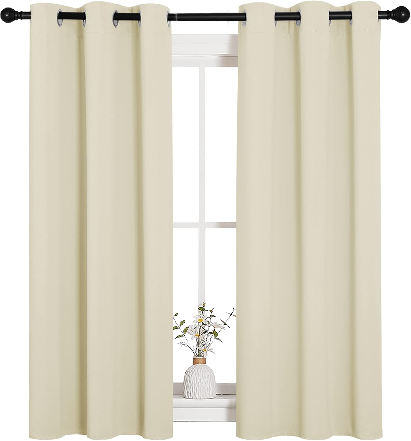 NICETOWN Halloween Pitch Black Solid Thermal Insulated Grommet Blackout Curtains/Drapes for Bedroom Window (2 Panels, 42 inches Wide by 63 inches Long, Black) - Colors C