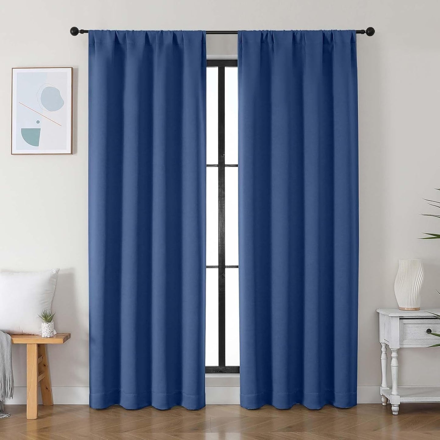 Simplebrand Ava Sage Green Blackout Curtains for Bedroom 63 Inch Length 2 Panels Set, Solid Thermal Insulated Energy Saving Rod Pocket Window Treatment Curtains Blackout Drapes, W40 x L63 Inch, Sage - Colors A