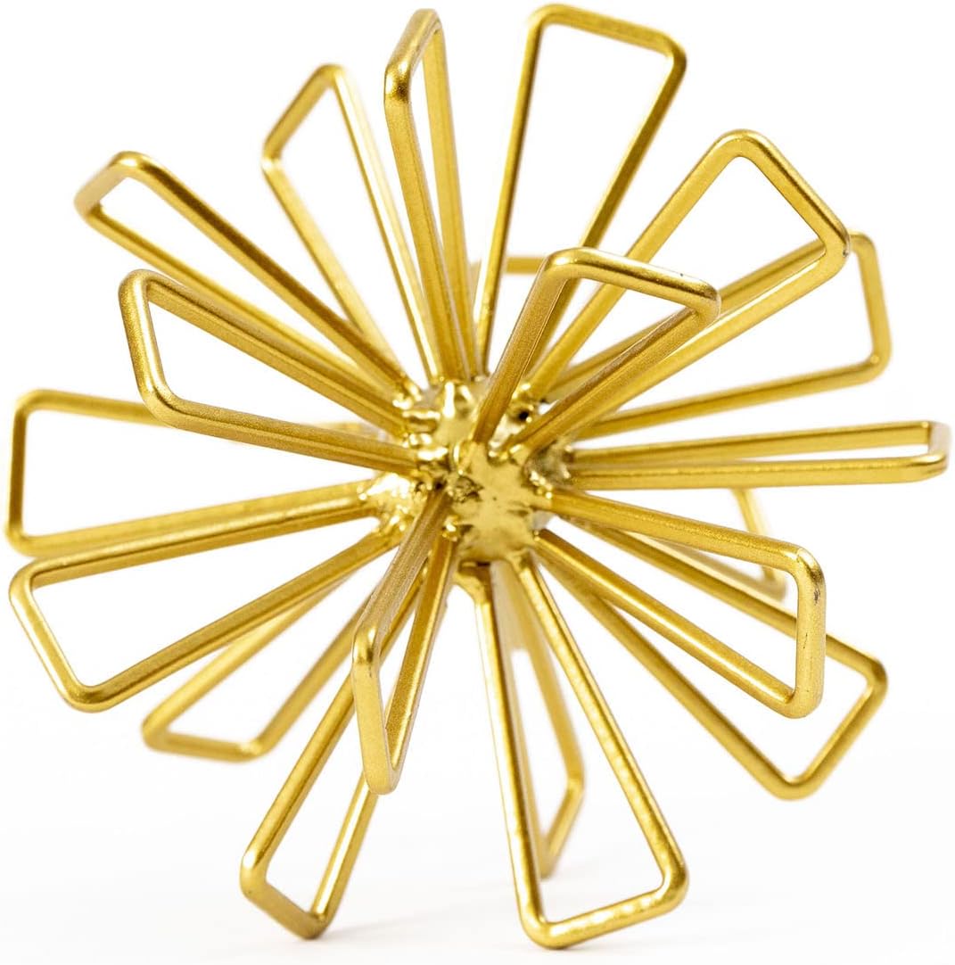 5.5" Gold Metal Geometric Sculpture, Modern Square Decorative Sphere, Small Tabletop Decoration Ball for Home Office Table Shelf Living Room Bedroom Desk Decor