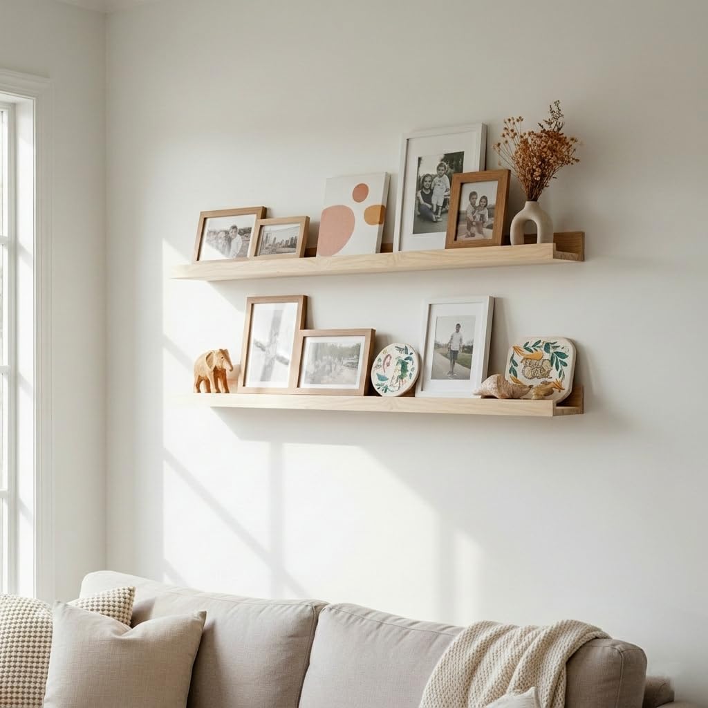 AZSKY Floating Shelves Wall Mounted Set of 2 Natural Wood Picture Shelves Wall Shelves for Bedroom Bathroom Living Room Kitchen Laundry Room Storage & Decoration 24 Inch
