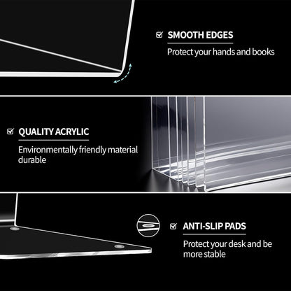 Adwikoso Book Ends for Shelves Clear Acrylic Bookends for Heavy Books Organizer Book Stopper to Hold Books for Home Office School and Desktop Decoration(Circular Arc) (8)