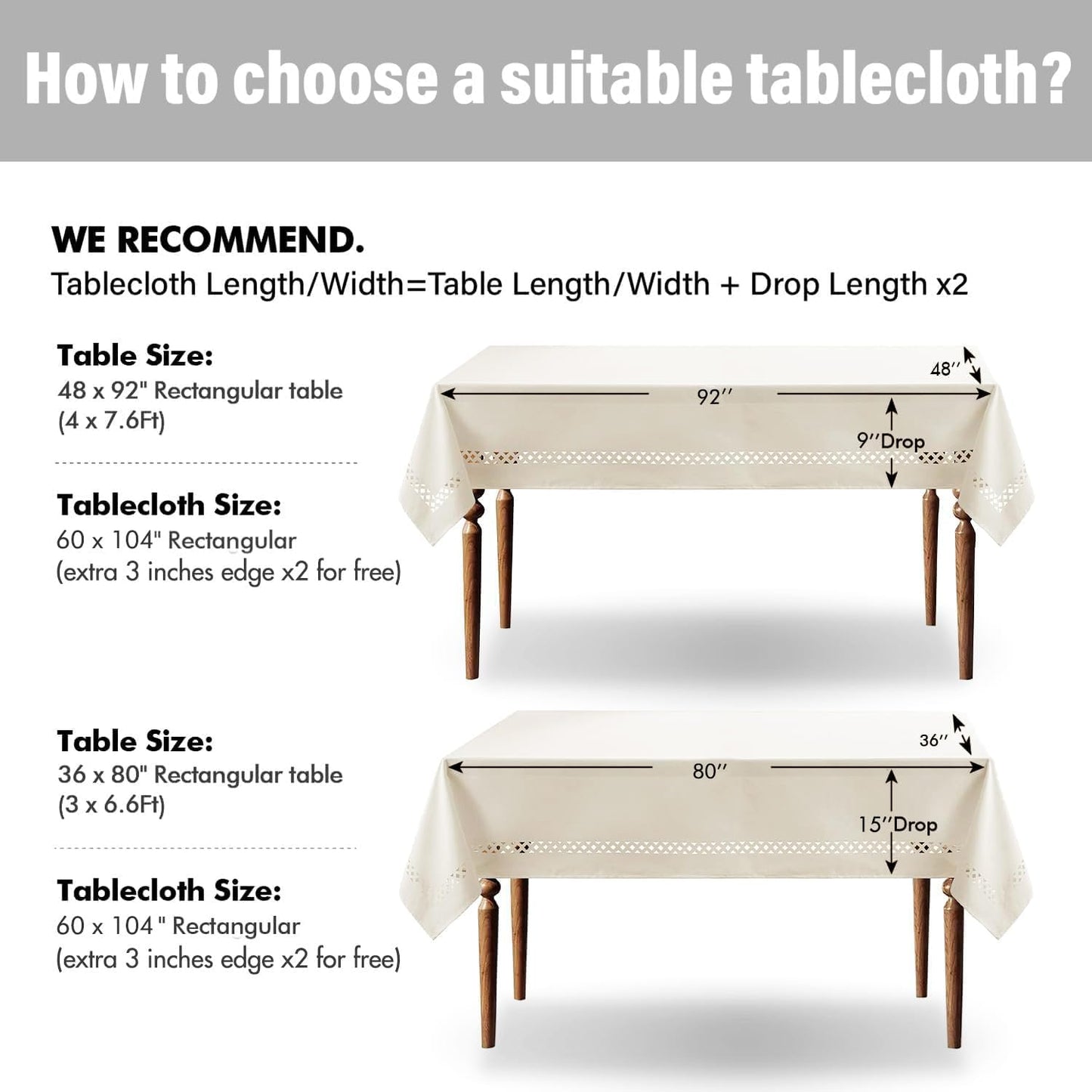 MIULEE Beige Rectangle Linen Polyester Tablecloth with Decorative Cutouts Spring Waterproof Stain Resistant & Shrink-Proof Table Cloth 52x70 inch Farmhouse Style for Dining Wedding and Outdoor