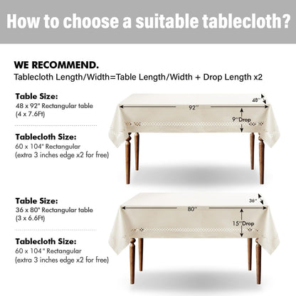 MIULEE Beige Rectangle Linen Polyester Tablecloth with Decorative Cutouts Spring Waterproof Stain Resistant & Shrink-Proof Table Cloth 52x70 inch Farmhouse Style for Dining Wedding and Outdoor