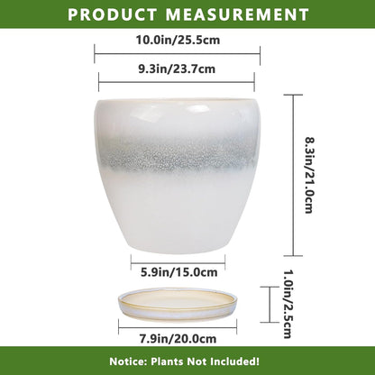 10 Inch Ceramic Planter Pot Round Plant Pot for Indoor Plants Outdoor Large Flower Pot with Drainage Hole and Saucer Blue